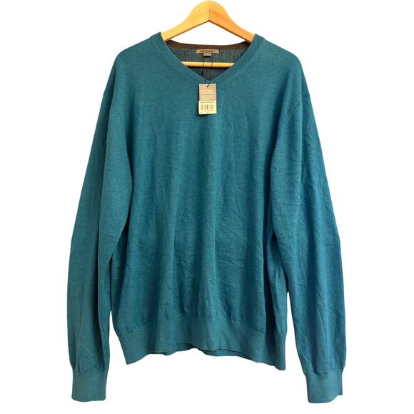 Johnston & Murphy Men’s XL Silk Angora Nylon Blend V-Neck Sweater Teal NWT - Picture 10 of 10